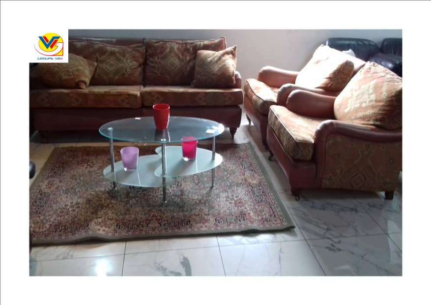  Salon en tissu + cuir 100 %