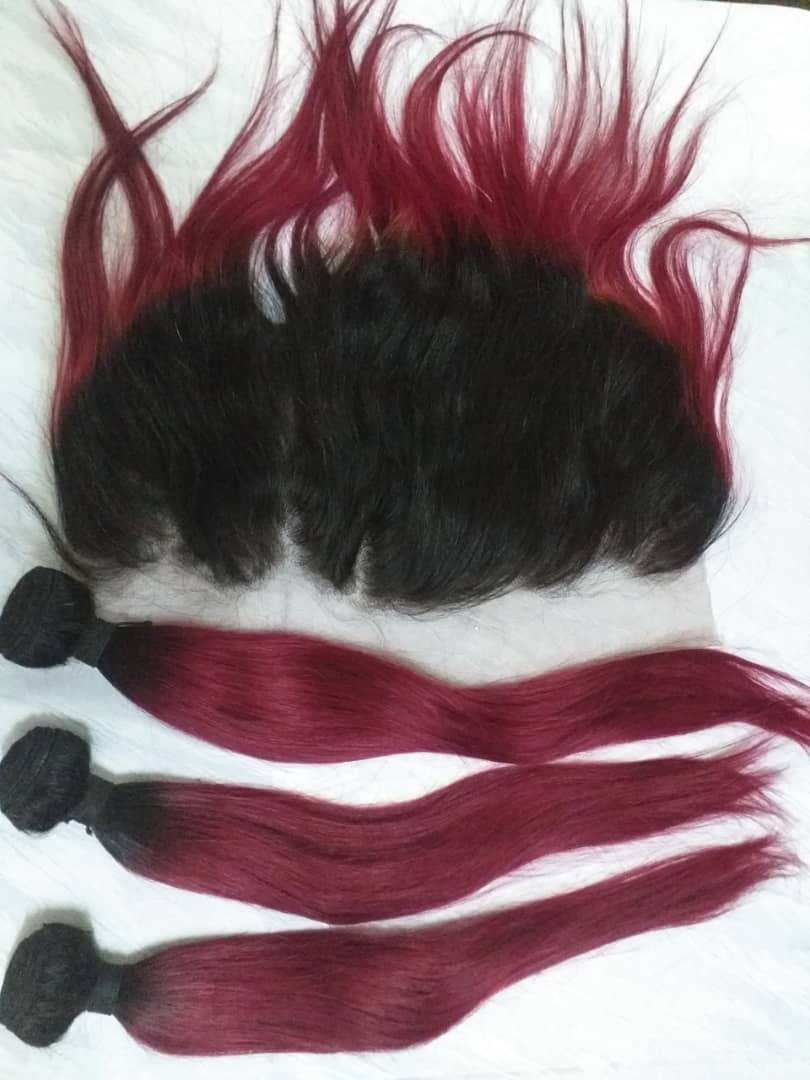  Mèche 2 tons rouge + Lace frontale  (taille